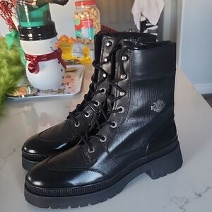 Harley Davidson Kavan 7" Lace And Zip Black Leather Boot
